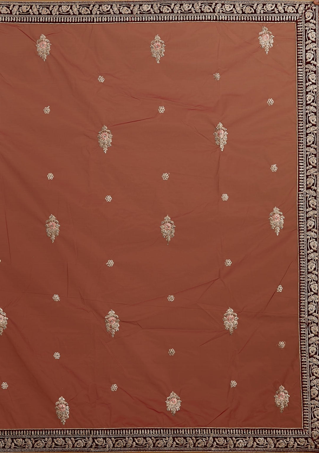 Maroon Silver Stonework Velvet Designer Semi-Stitched Lehenga - koskii