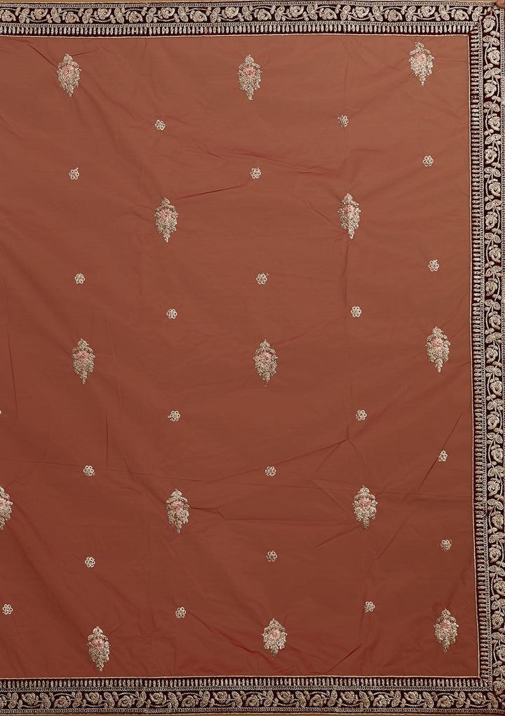 Maroon Silver Stonework Velvet Designer Semi-Stitched Lehenga - koskii