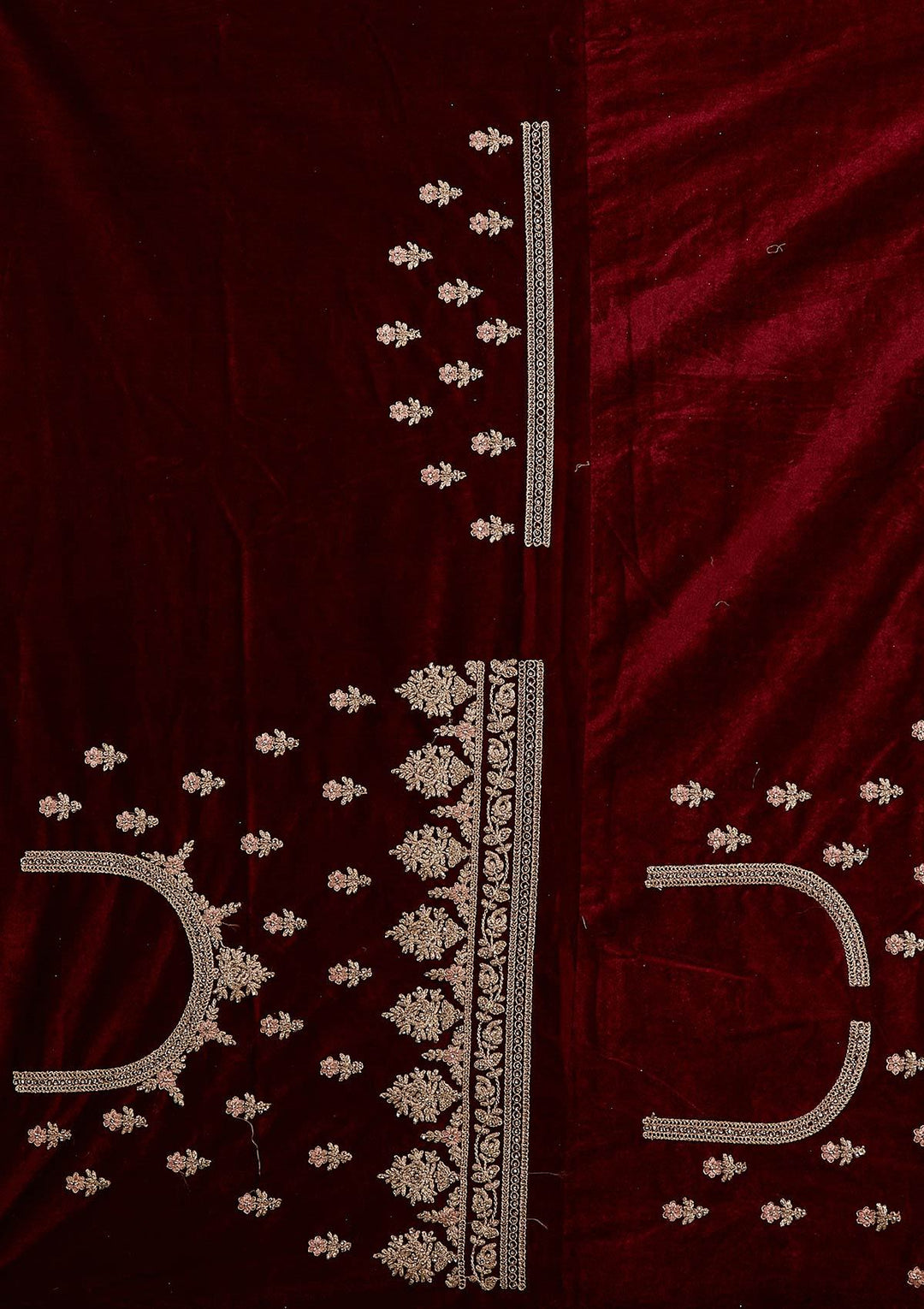 Maroon Silver Stonework Velvet Designer Semi-Stitched Lehenga - koskii