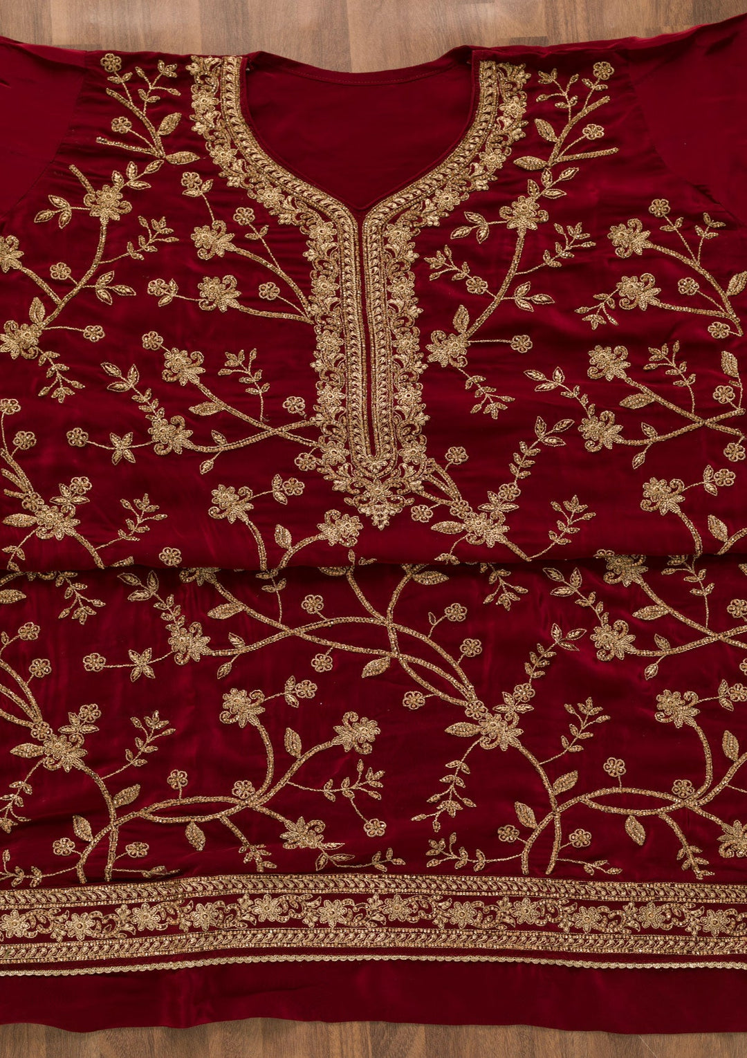 Maroon Stonework Crepe Unstitched Salwar Kameez-Koskii