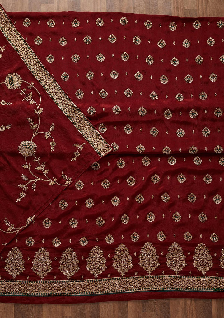Maroon Stonework Georgette Designer Unstitched Salwar Suit - Koskii
