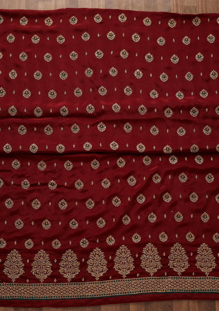 Maroon Stonework Georgette Designer Unstitched Salwar Suit - Koskii