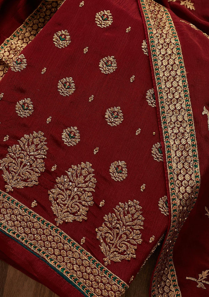 Maroon Stonework Georgette Designer Unstitched Salwar Suit - Koskii