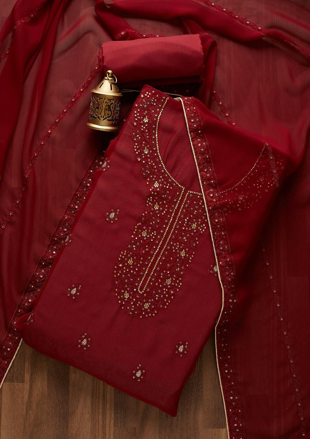 Maroon Stonework Georgette  Unstitched Salwar Suit- Koskii