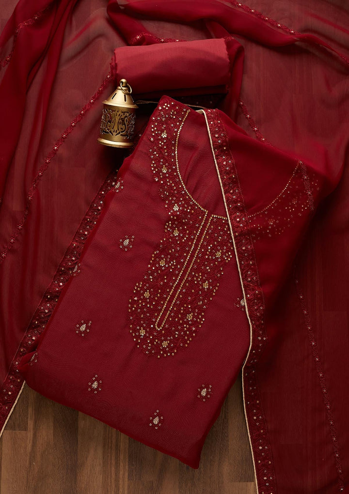 Maroon Stonework Georgette  Unstitched Salwar Suit- Koskii