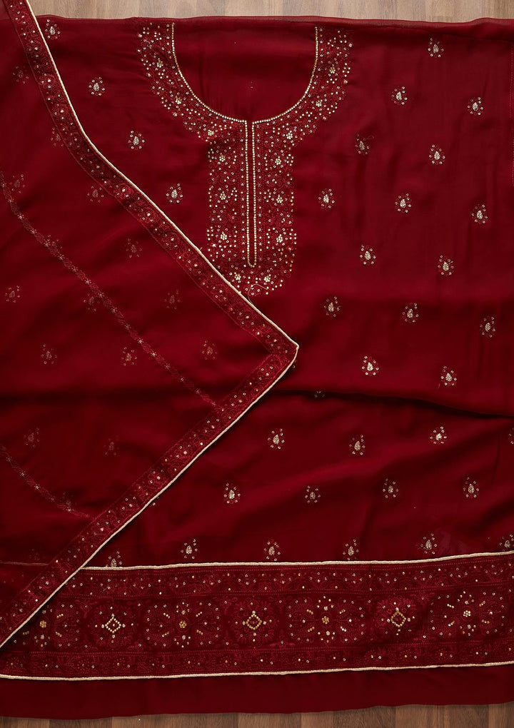 Maroon Stonework Georgette  Unstitched Salwar Suit - Koskii