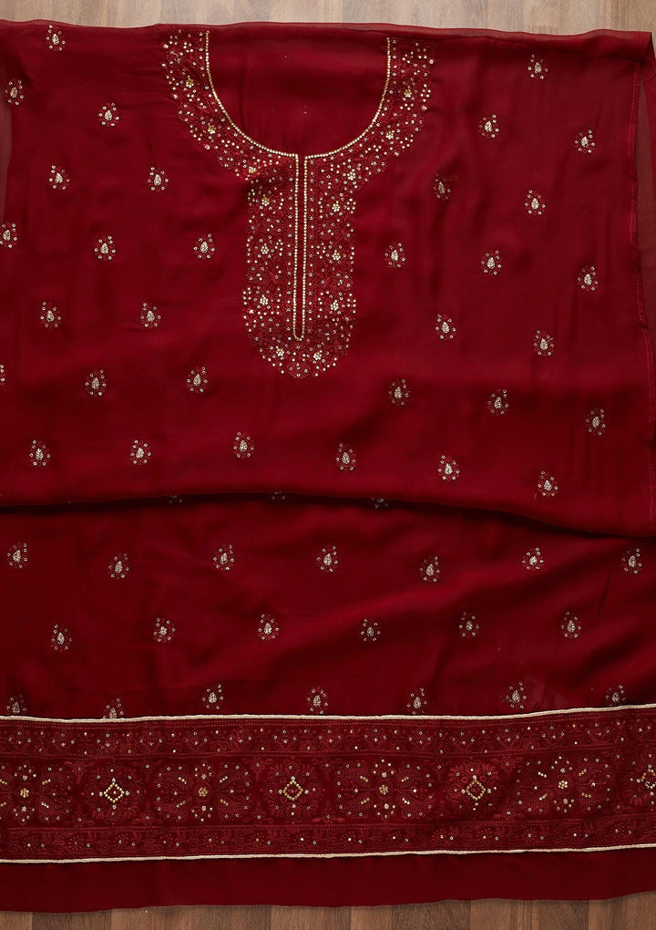 Maroon Stonework Georgette  Unstitched Salwar Suit - Koskii