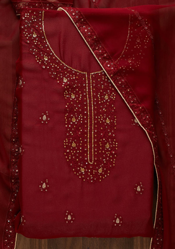Maroon Stonework Georgette  Unstitched Salwar Suit - Koskii