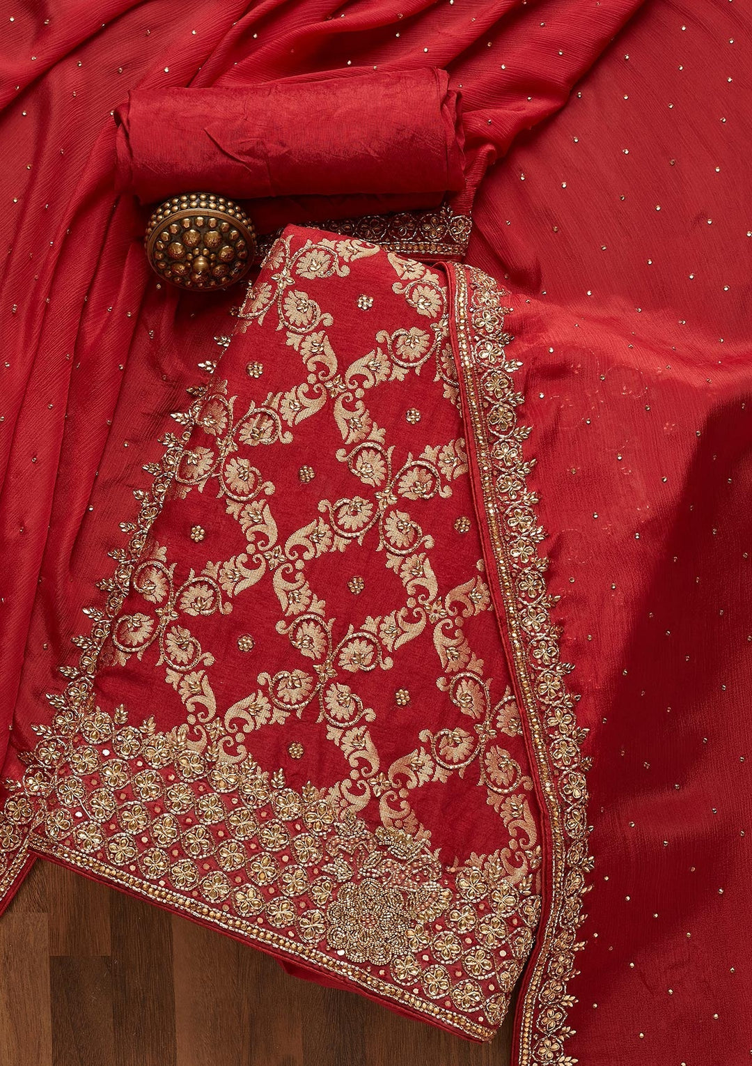 Maroon Stonework Georgette Unstitched Salwar Suit- Koskii