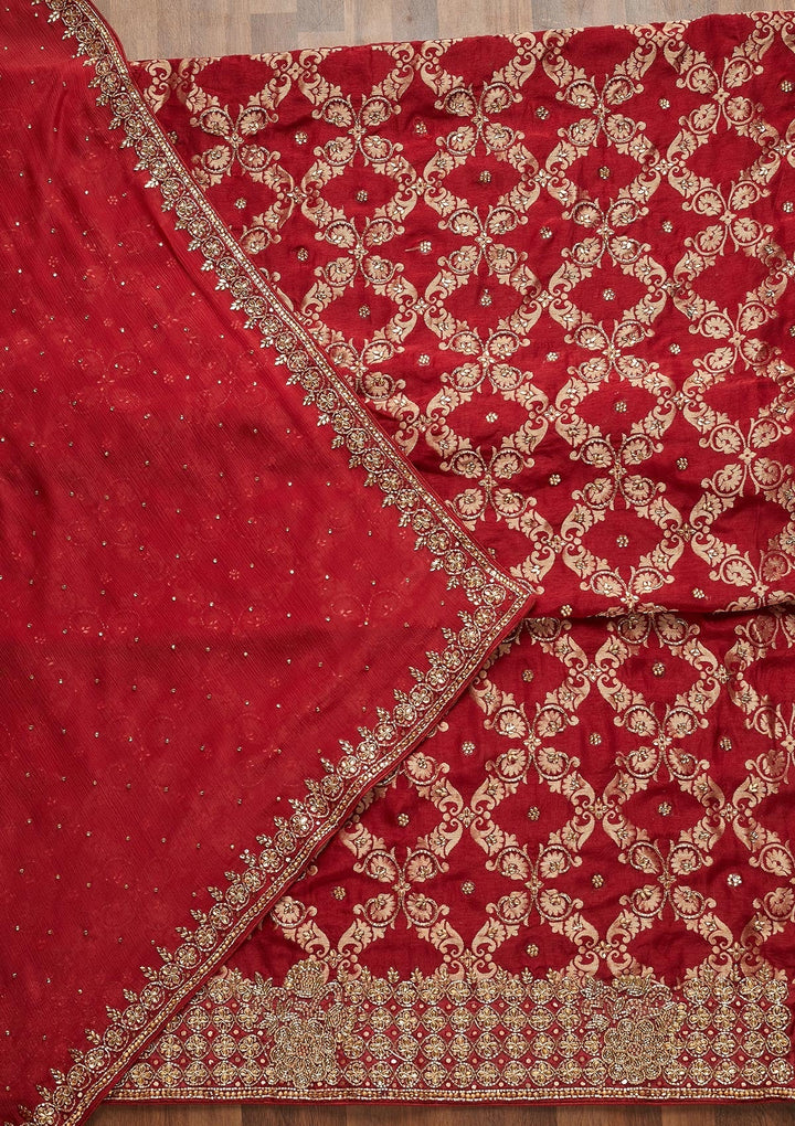 Maroon Stonework Georgette Unstitched Salwar Suit - Koskii