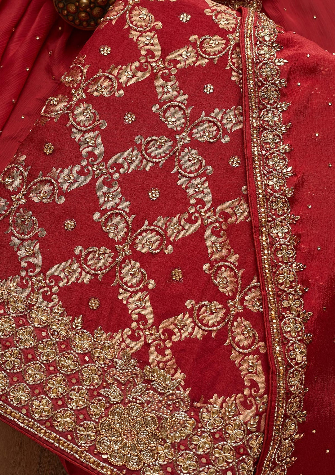 Maroon Stonework Georgette Unstitched Salwar Suit - Koskii