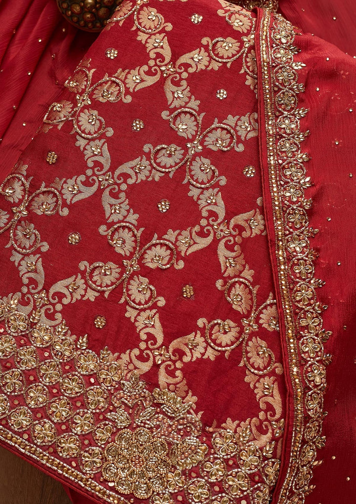 Maroon Stonework Georgette Unstitched Salwar Suit - Koskii