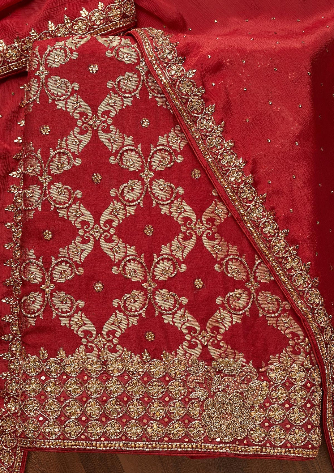 Maroon Stonework Georgette Unstitched Salwar Suit - Koskii