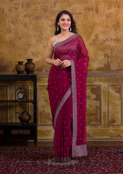 Maroon Stonework Georgette Saree-Koskii