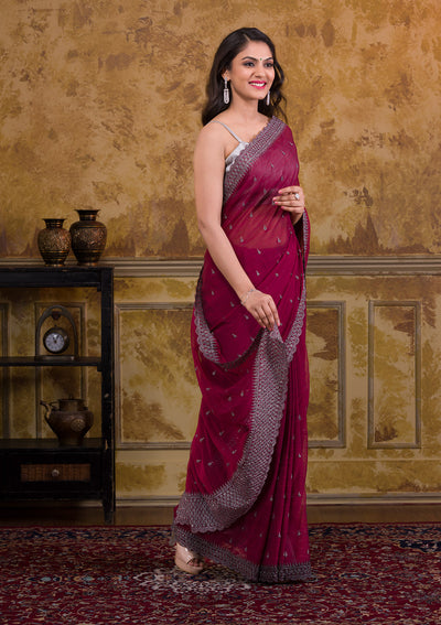 Maroon Stonework Georgette Saree-Koskii