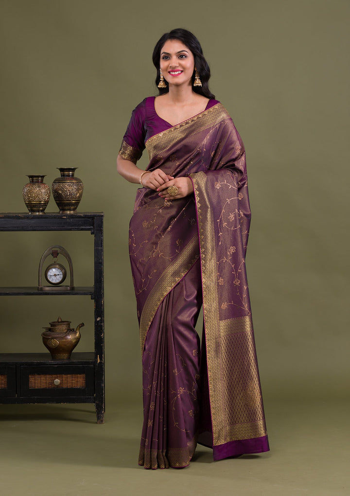 Wine Swarovski Art Silk Saree-Koskii