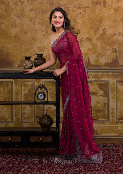 Maroon Stonework Georgette Saree-Koskii