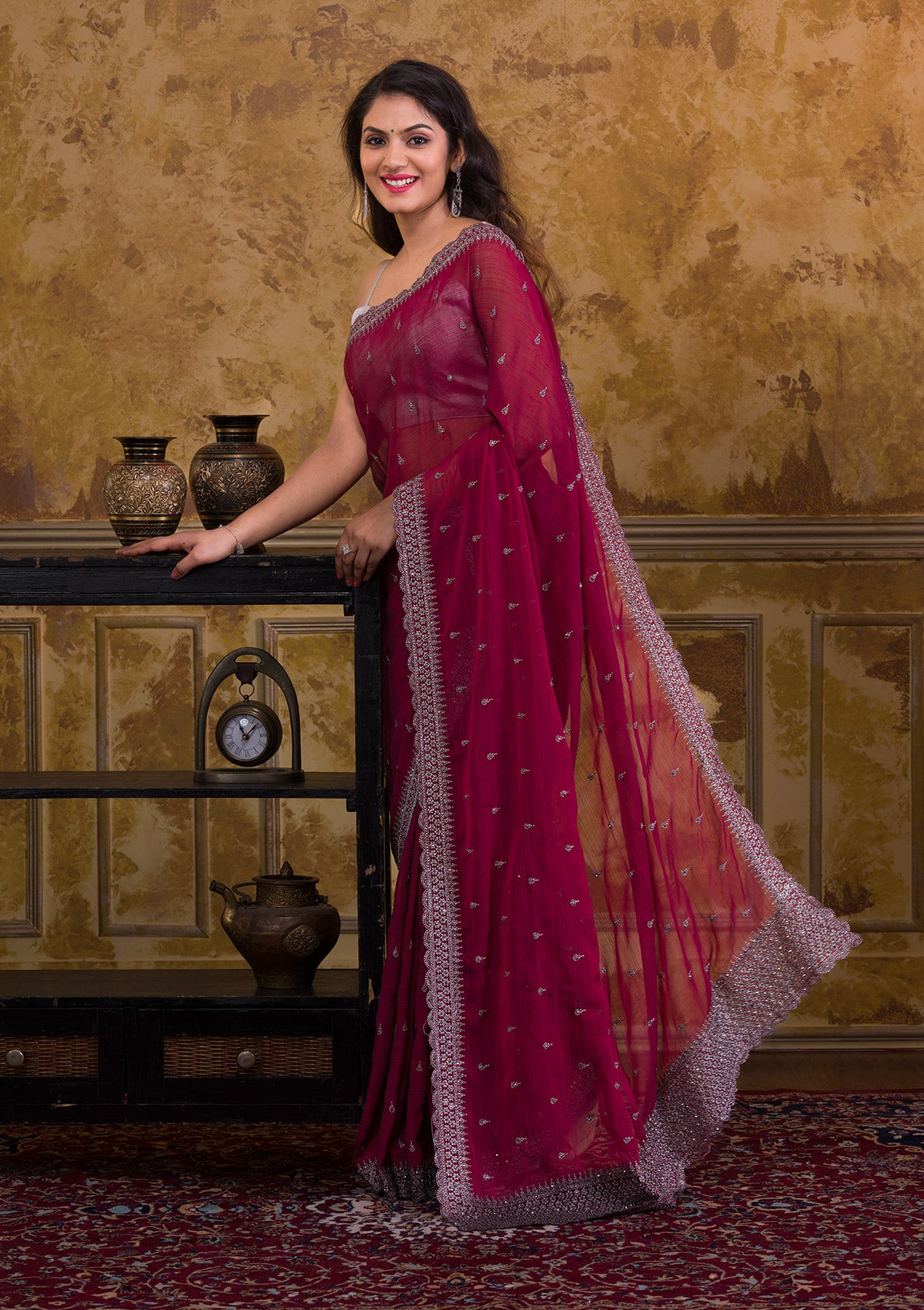 Maroon Stonework Georgette Saree-Koskii