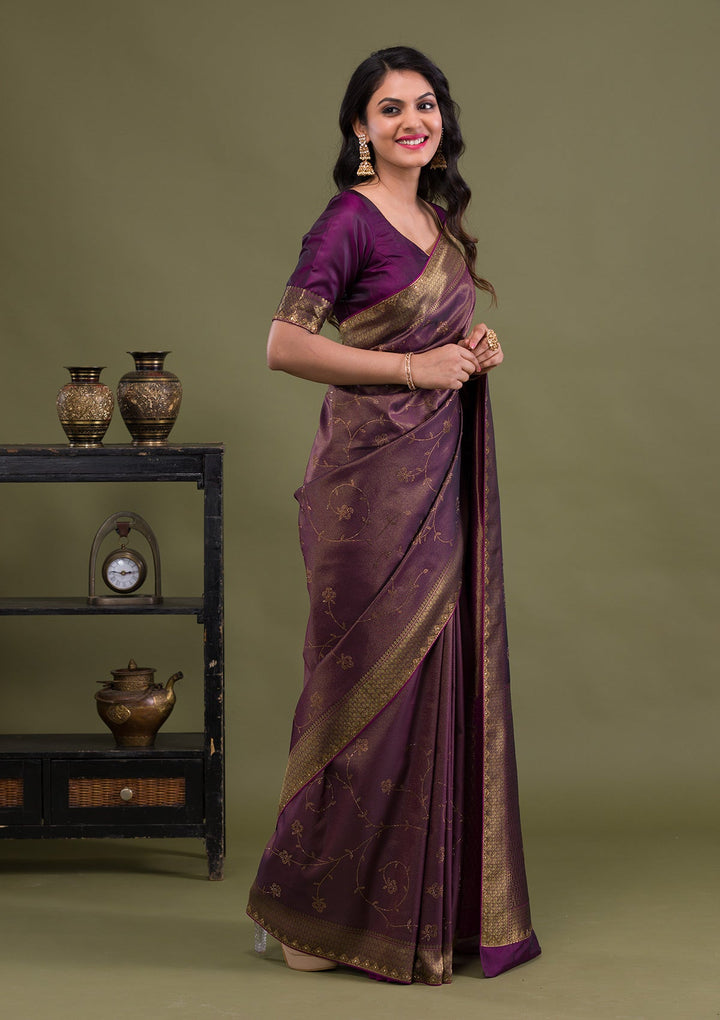Wine Swarovski Art Silk Saree-Koskii