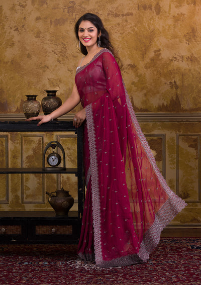 Maroon Stonework Georgette Saree-Koskii
