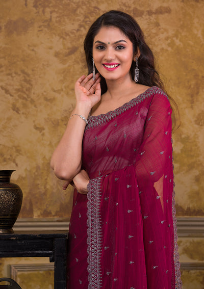 Maroon Stonework Georgette Saree-Koskii