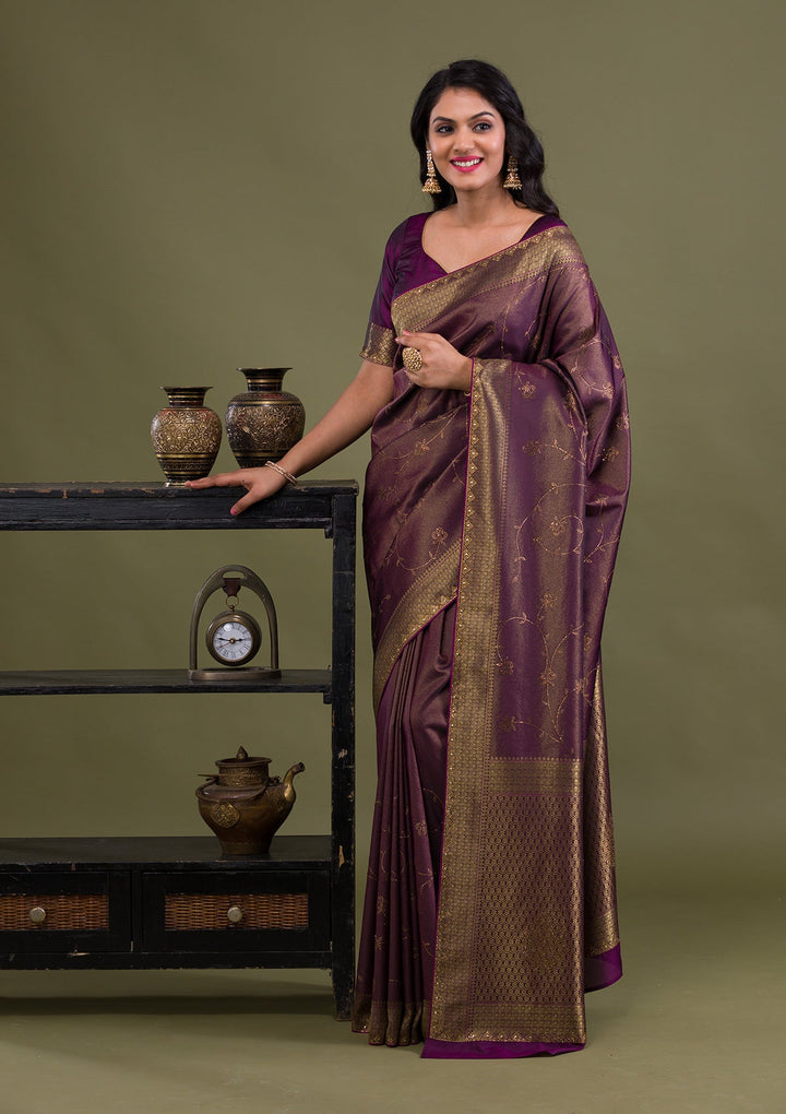 Wine Swarovski Art Silk Saree-Koskii