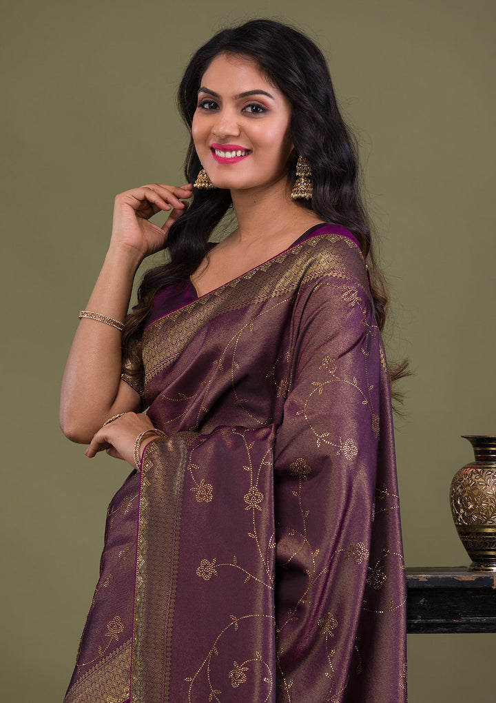Wine Swarovski Art Silk Saree-Koskii