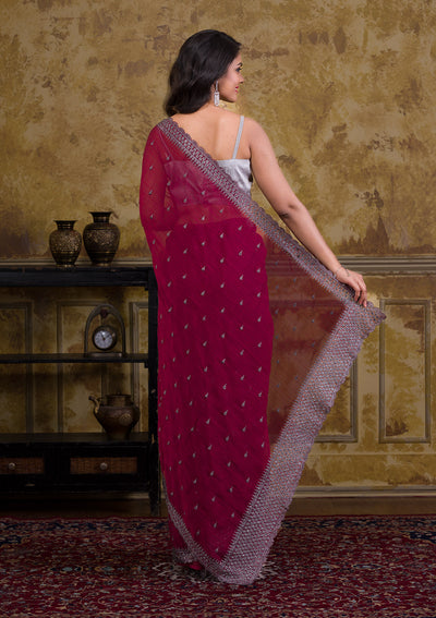 Maroon Stonework Georgette Saree-Koskii