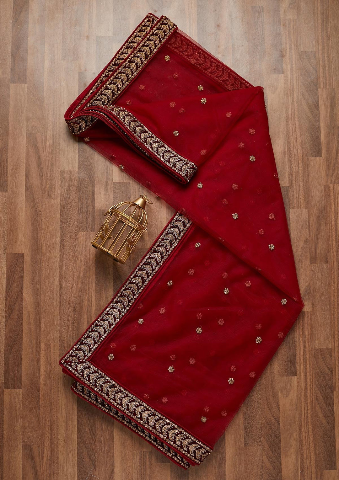 Maroon Stonework Net Dupatta- Koskii