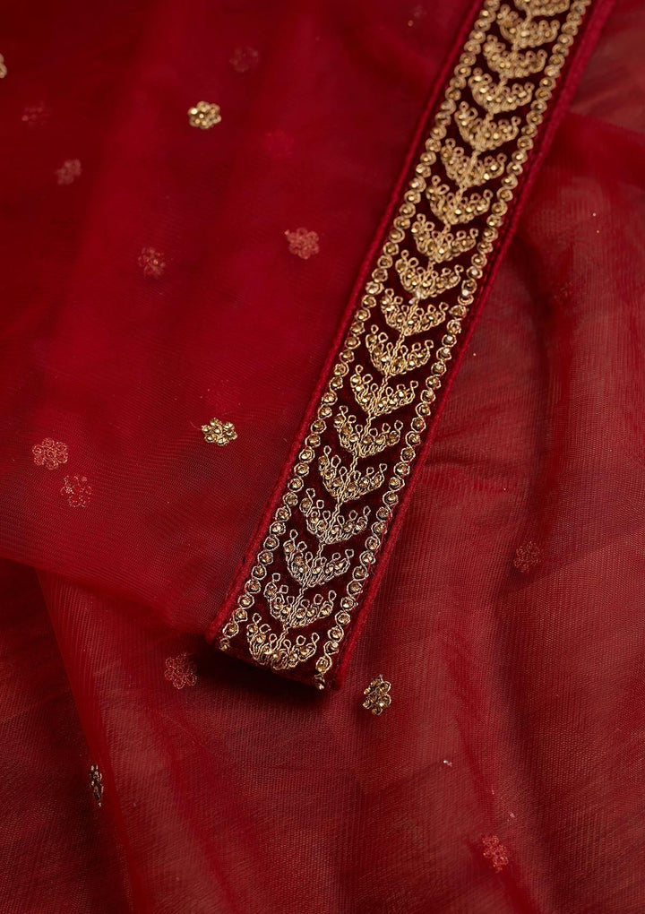 Maroon Stonework Net Dupatta - Koskii