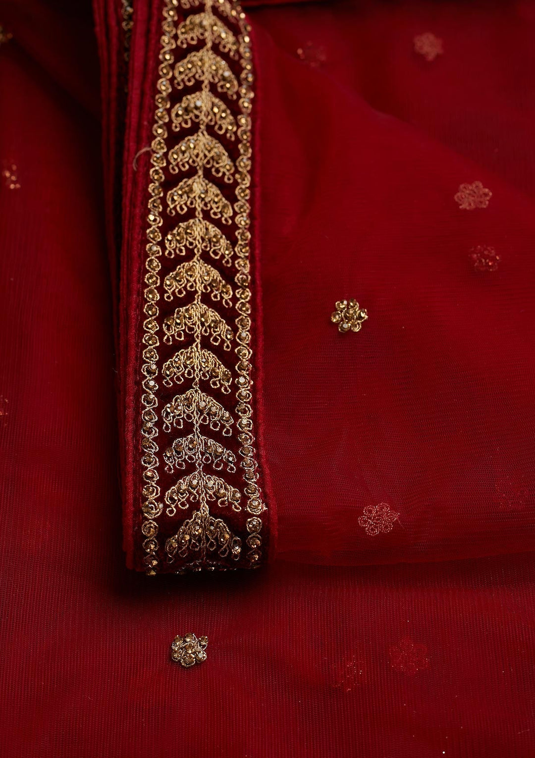 Maroon Stonework Net Dupatta - Koskii