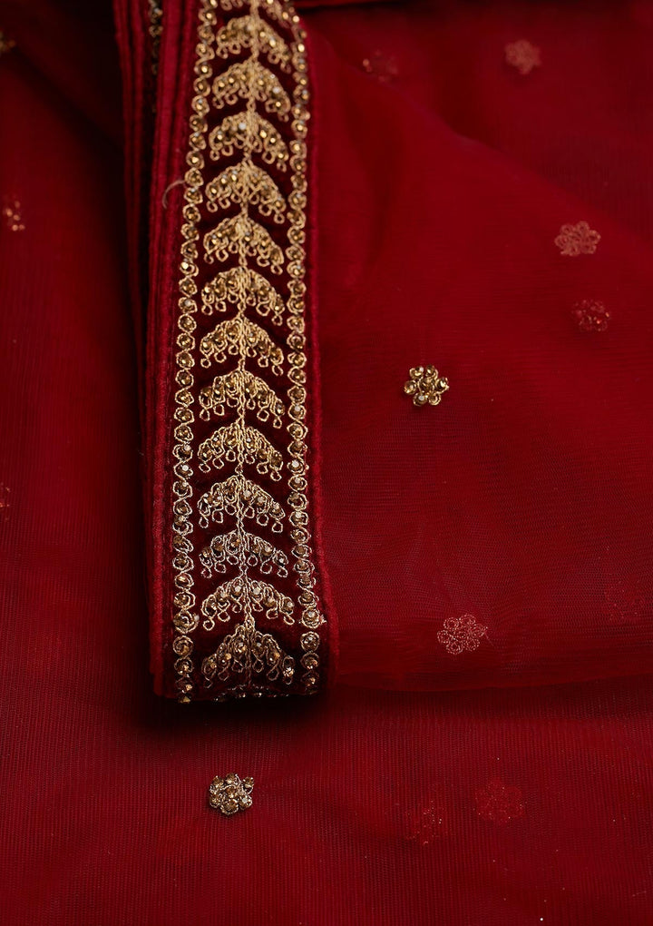 Maroon Stonework Net Dupatta - Koskii