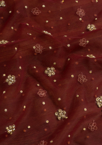 Maroon Stonework Net Dupatta-Koskii