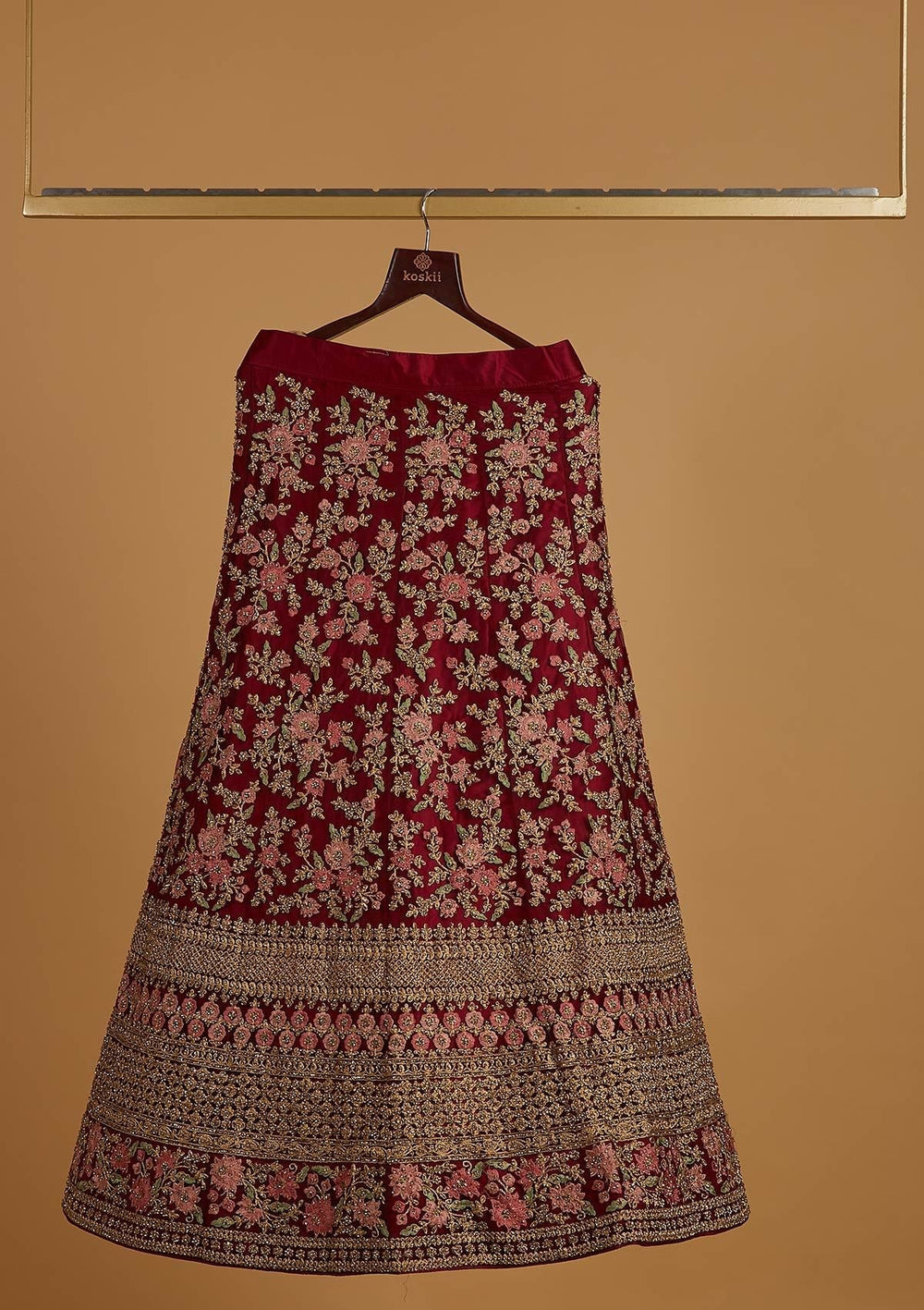 Maroon Stonework Net Designer Semi-Stitched Lehenga - koskii