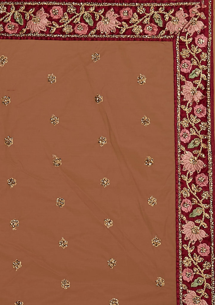 Maroon Stonework Net Designer Semi-Stitched Lehenga - koskii
