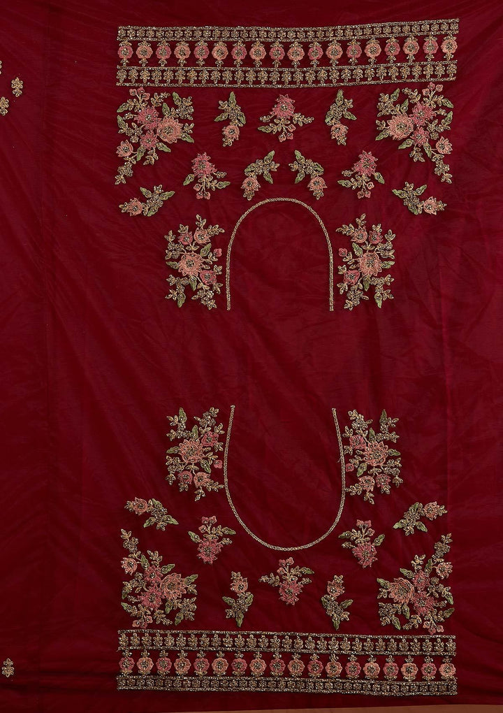 Maroon Stonework Net Designer Semi-Stitched Lehenga - koskii
