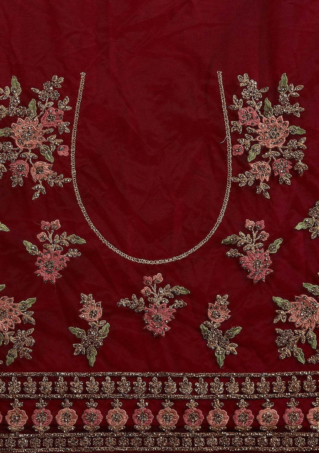 Maroon Stonework Net Designer Semi-Stitched Lehenga - koskii