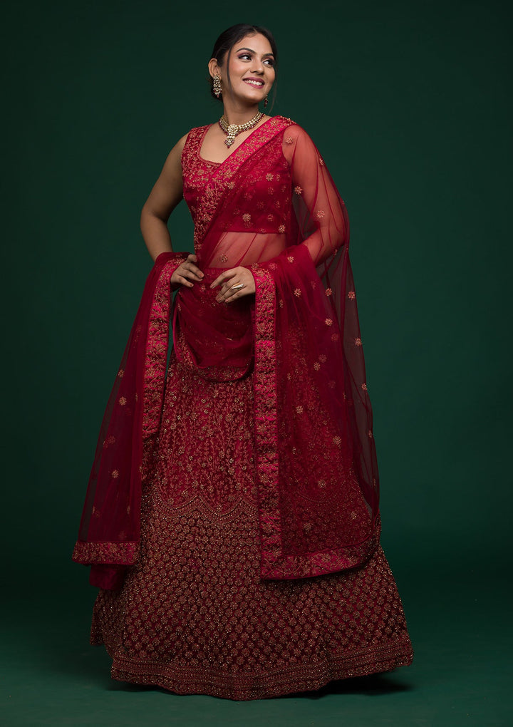 Maroon Stonework Net Lehenga-koskii