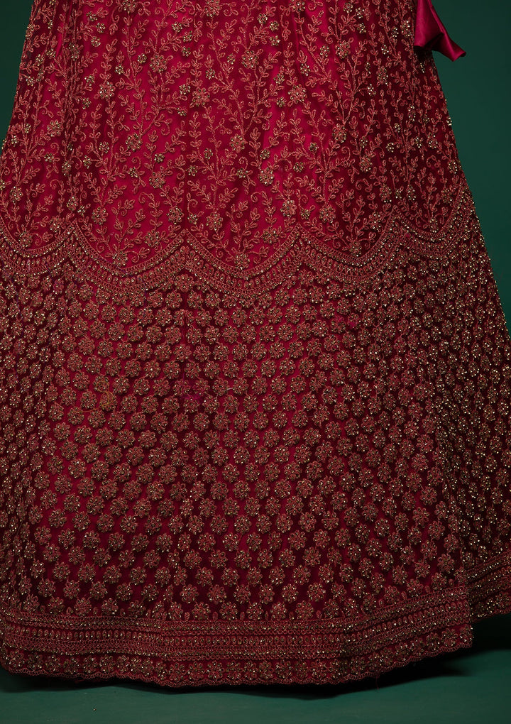 Maroon Stonework Net Lehenga-koskii