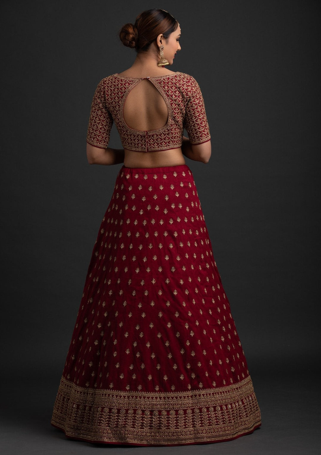 Maroon Stonework Raw Silk Designer Lehenga - koskii