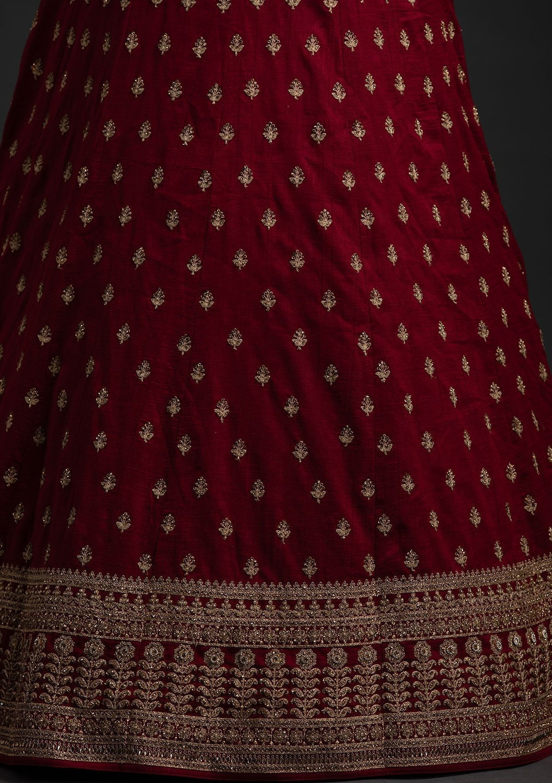 Maroon Stonework Raw Silk Designer Lehenga - koskii