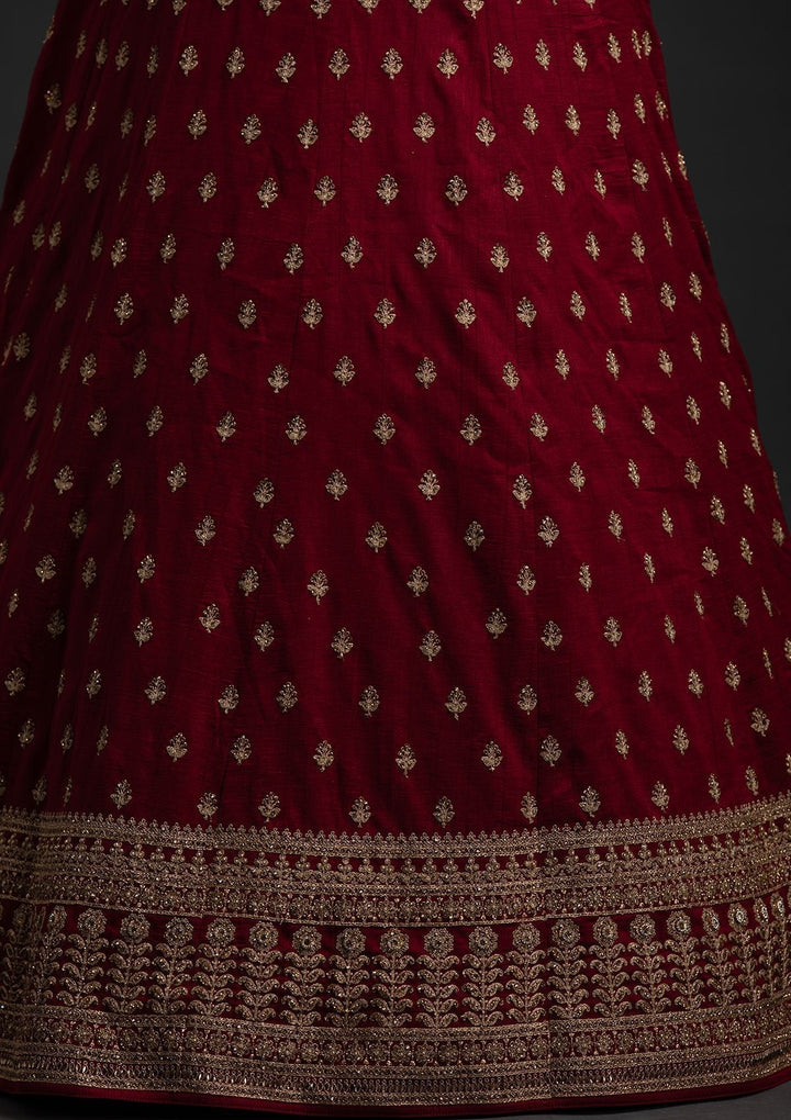 Maroon Stonework Raw Silk Designer Lehenga - koskii