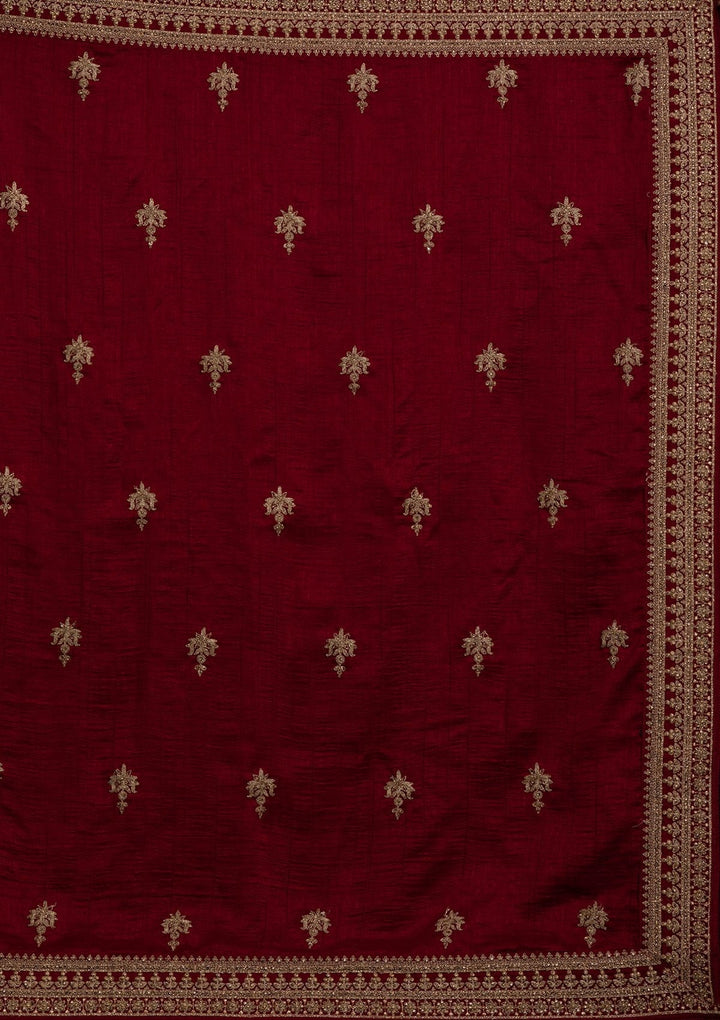 Maroon Stonework Raw Silk Designer Lehenga - koskii
