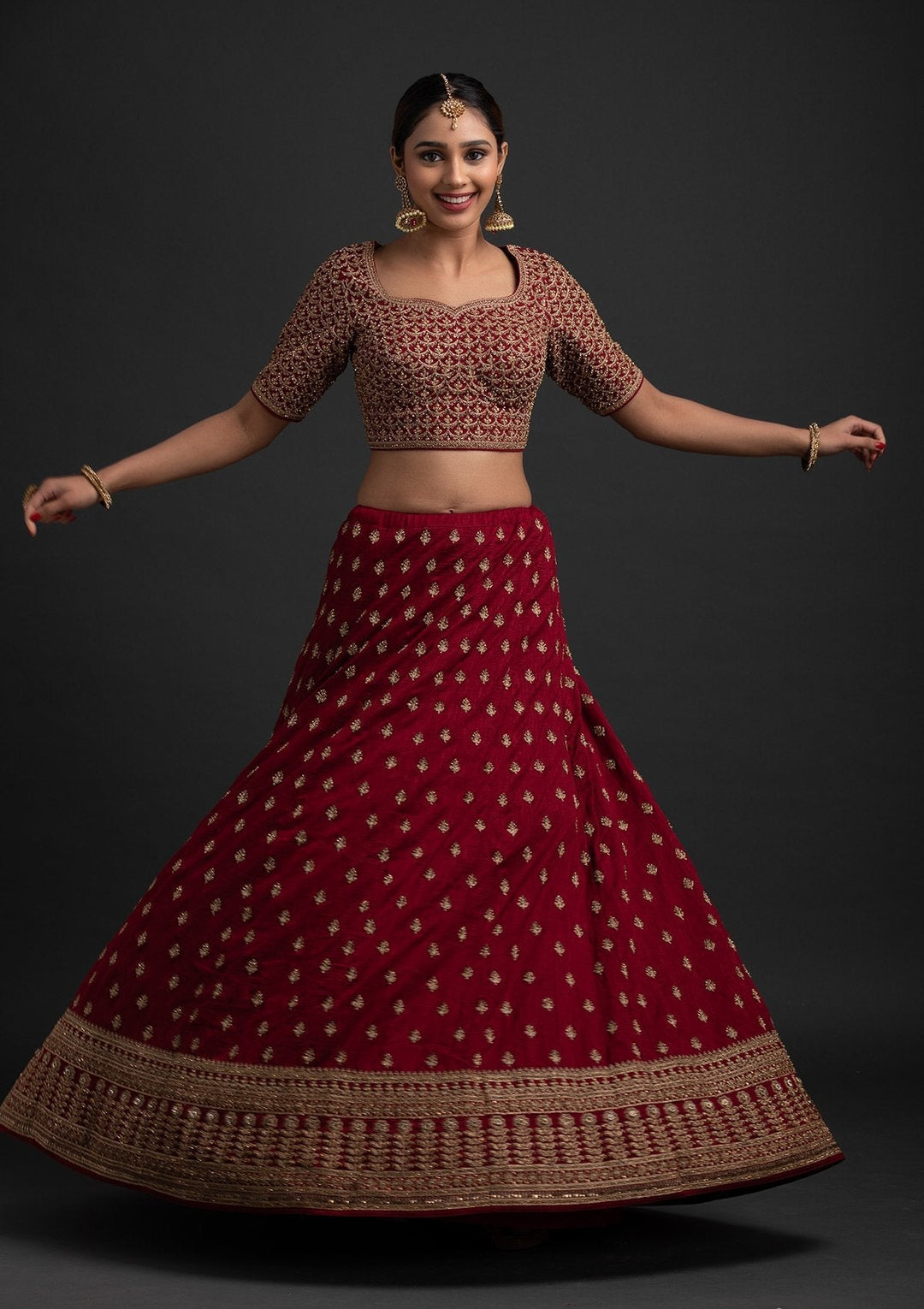 Maroon Stonework Raw Silk Designer Lehenga - koskii