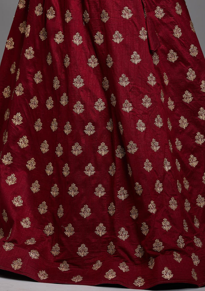 Maroon Stonework Raw Silk Designer Lehenga-Koskii