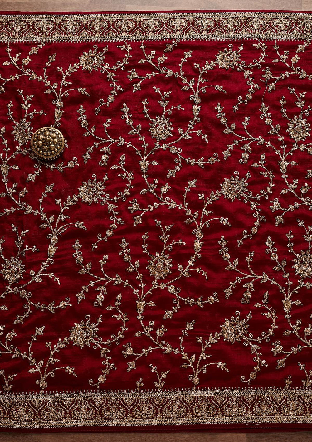 Maroon Stonework Raw Silk Designer Unstitched Salwar Suit - Koskii