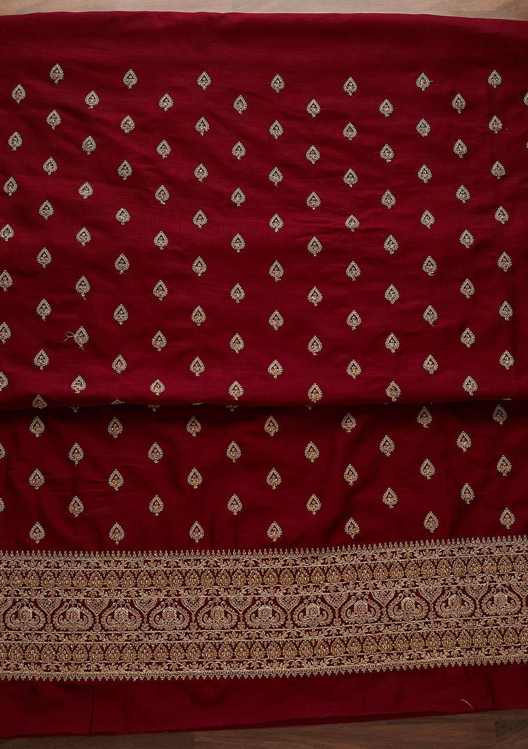 Maroon Stonework Raw Silk Designer Unstitched Salwar Suit - Koskii
