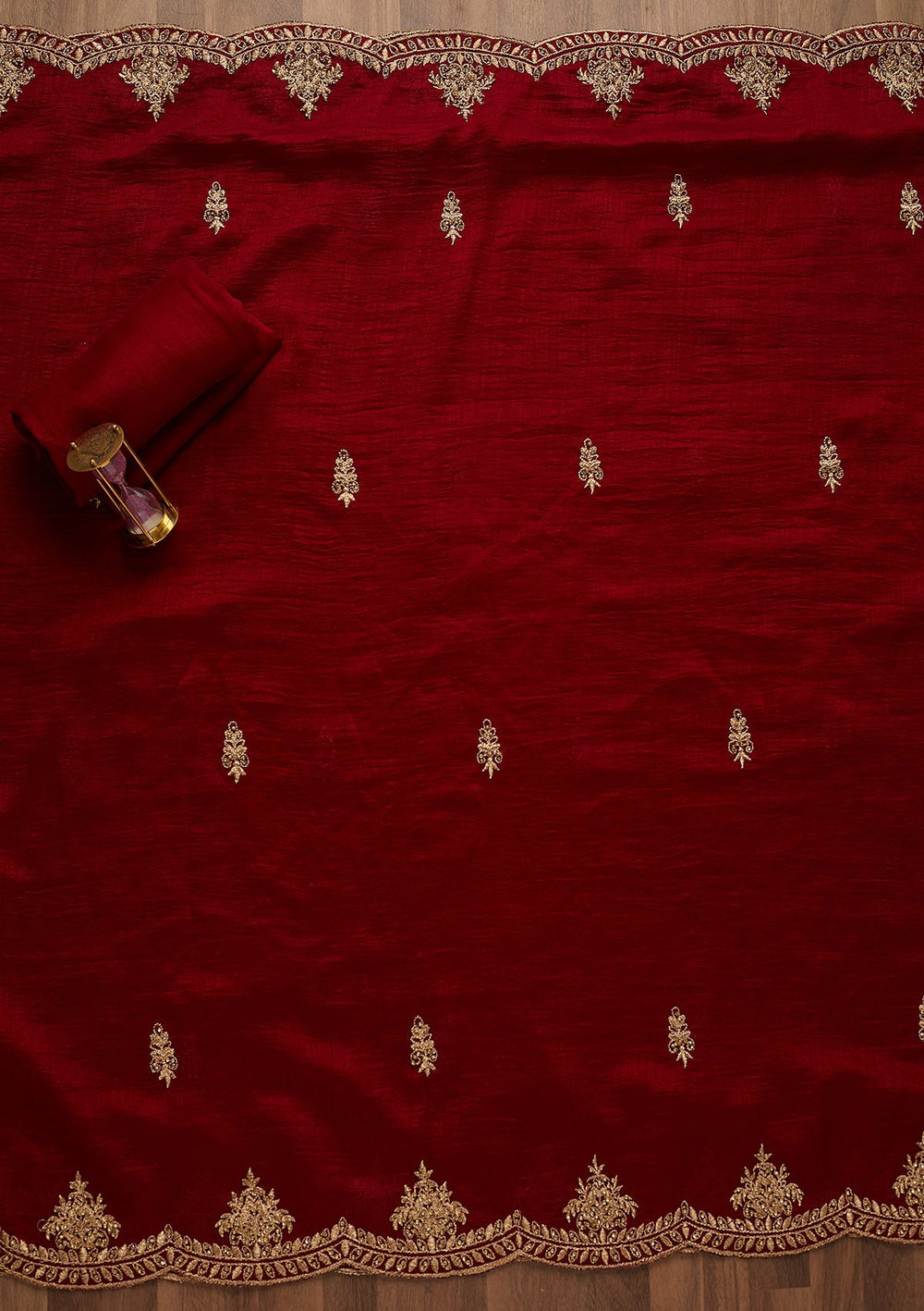 Maroon Stonework Raw Silk Unstitched Salwar Suit-Koskii