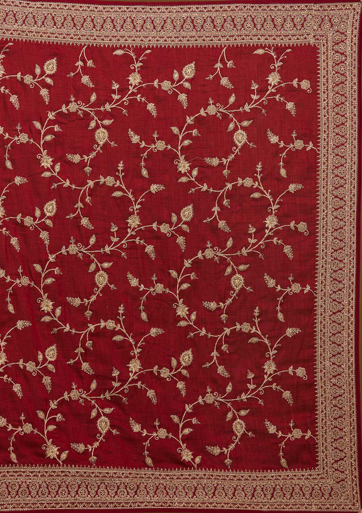 Maroon Stonework Raw Silk Designer Saree - Koskii
