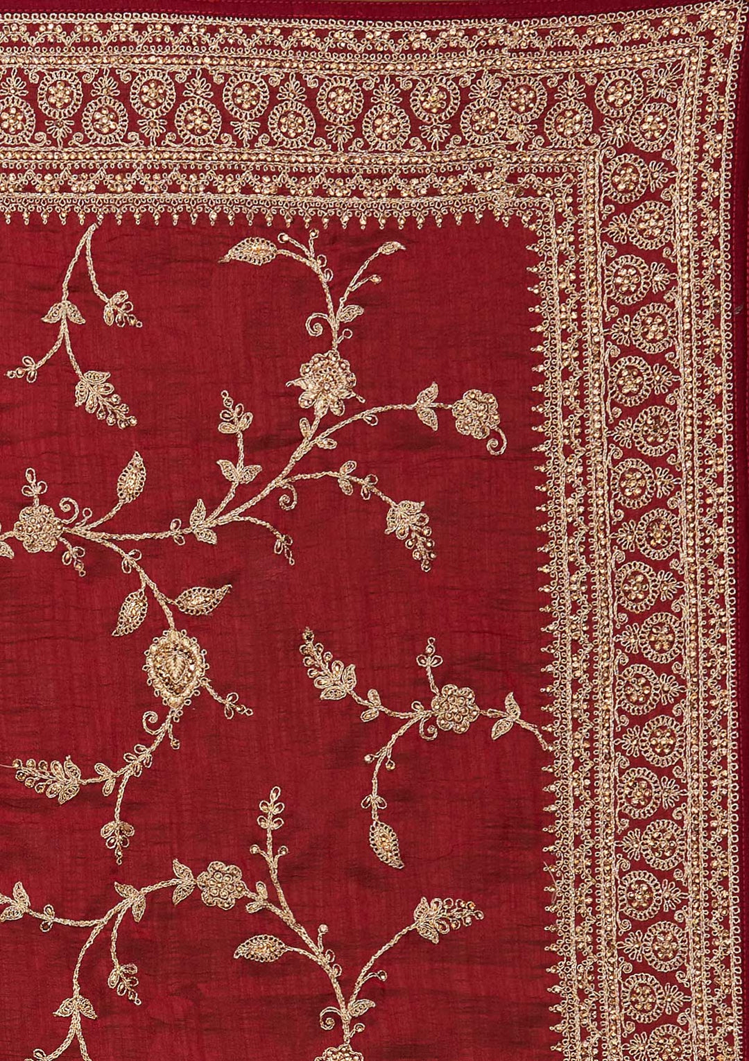 Maroon Stonework Raw Silk Designer Saree - Koskii